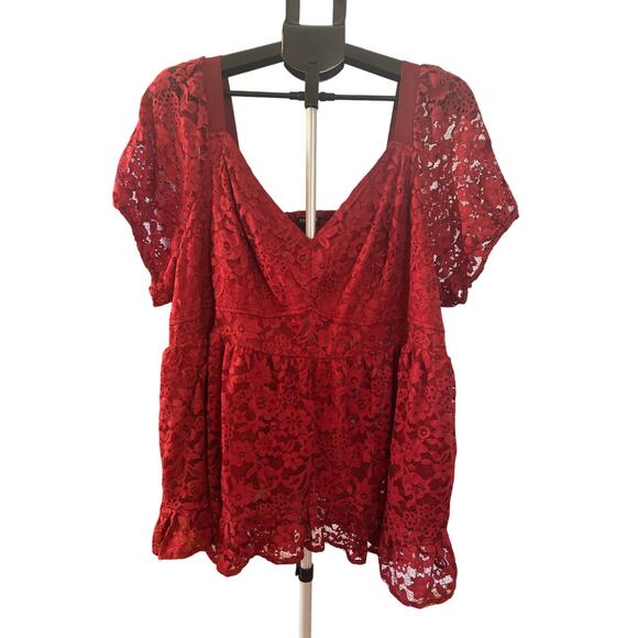 Torrid Red Lace Peplum Blouse Size 3X Romantic Flutter Sleeve Top Plus Size - Picture 1 of 8